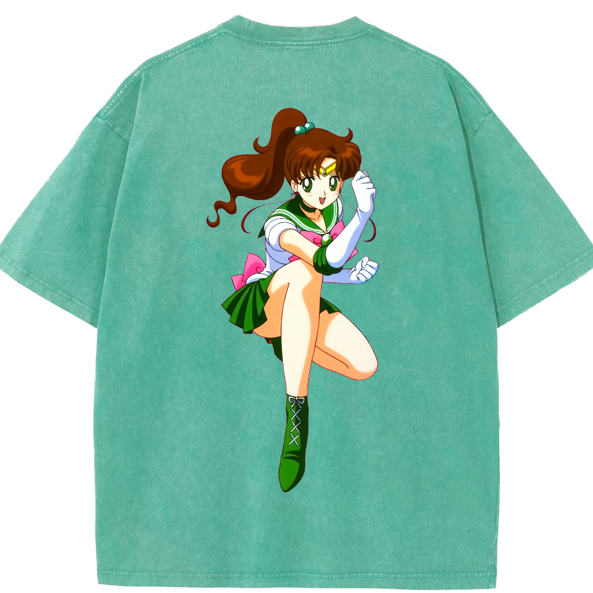 （画像用） 美少女戦士セーラームーン 木野 まこと きの まこと Sailor Moon Kino Makoto （セーラージュピター；Sailor Jupiter） 綿100% ヴィンテージ風 半袖Tシャツ（背面プリント）